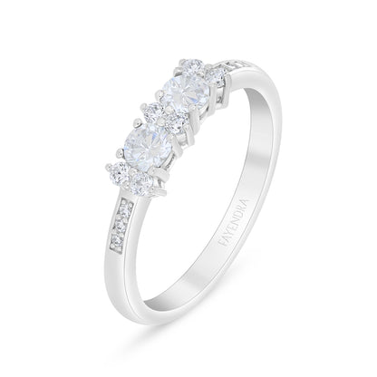 Sterling Silver 925 Ring Rhodium Plated Embedded With White Zircon