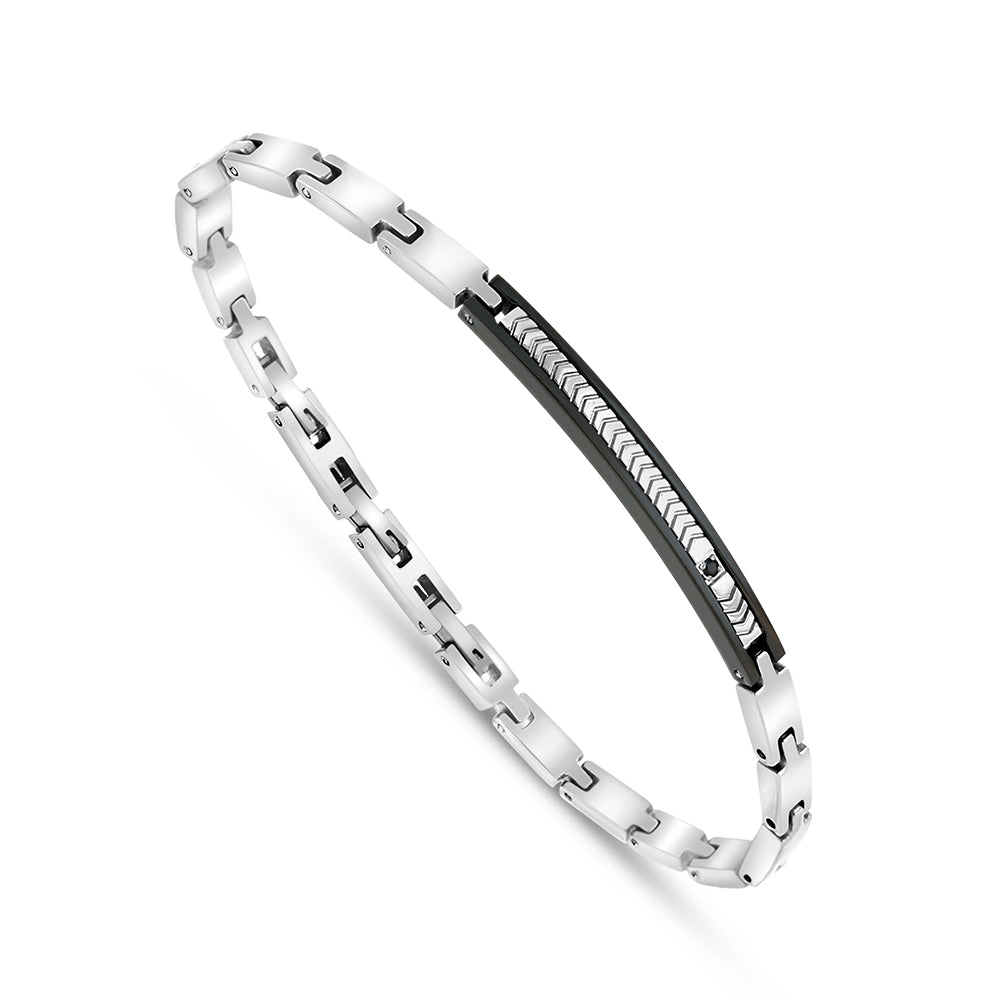 Stainless Steel 316L And 304 L Bracelet, Silver And Black Color Embedded With Black Spinal For Men