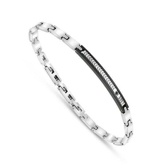 Stainless Steel 316L And 304 L Bracelet, Silver And Black Color Embedded With Black Spinal For Men