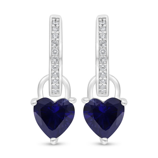 Sterling Silver 925 Earring Rhodium Plated Embedded With Sapphire Corundum And White Zircon