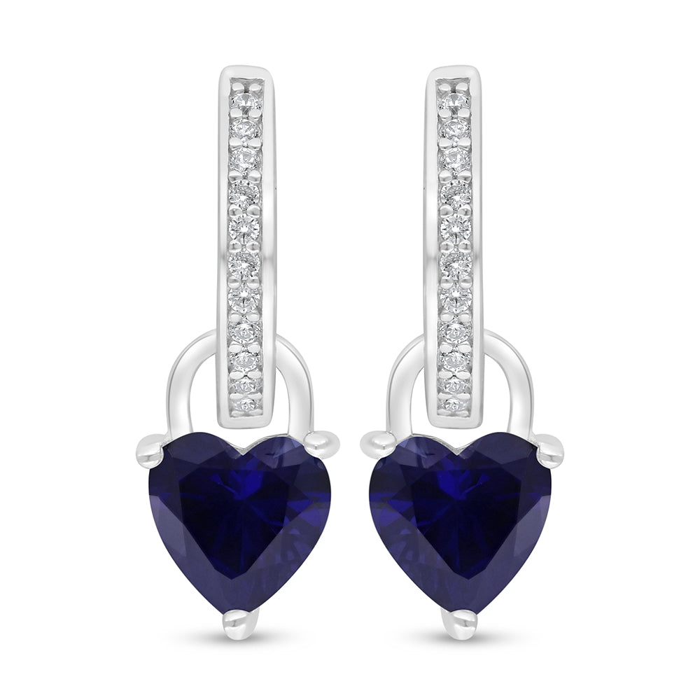 Sterling Silver 925 Earring Rhodium Plated Embedded With Sapphire Corundum And White Zircon