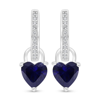 Sterling Silver 925 Earring Rhodium Plated Embedded With Sapphire Corundum And White Zircon