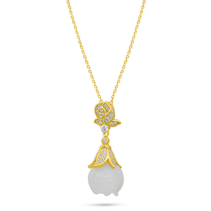 Sterling Silver 925 Necklace Golden Plated Embedded With White Shell And White Zircon