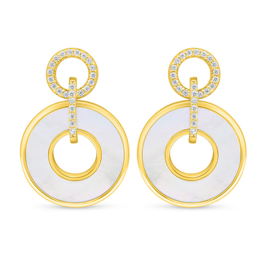Sterling Silver 925 Earring Golden Plated Embedded With White Shell And White Zircon