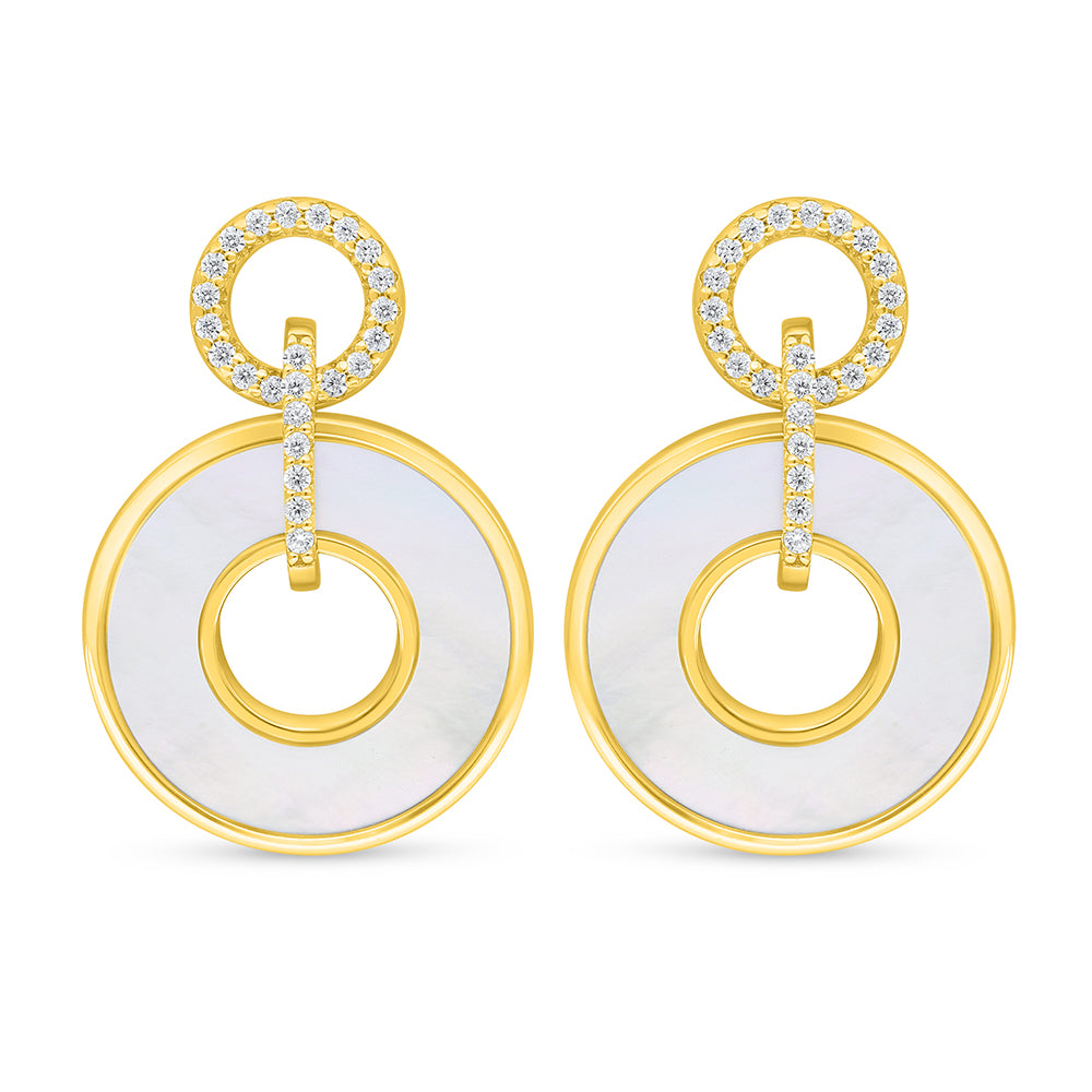 Sterling Silver 925 Earring Golden Plated Embedded With White Shell And White Zircon