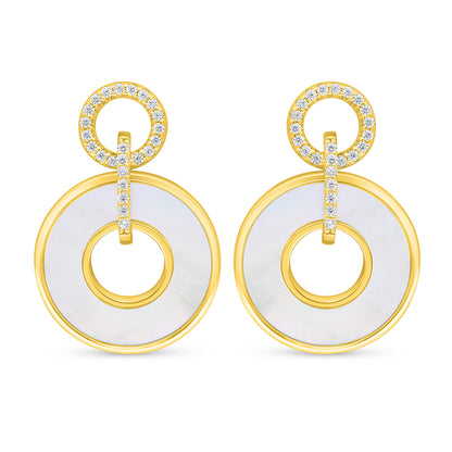 Sterling Silver 925 Earring Golden Plated Embedded With White Shell And White Zircon