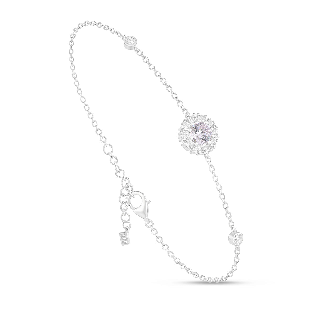 Sterling Silver 925 Bracelet Rhodium Plated Embedded With Pink Zircon And White Zircon
