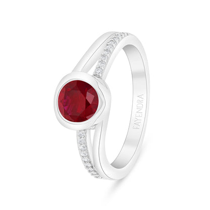 Sterling Silver 925 Ring Rhodium Plated Embedded With Ruby Corundum And White Zircon