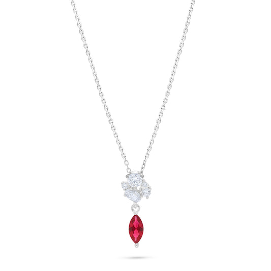 Sterling Silver 925 Necklace Rhodium Plated Embedded With Ruby Corundum And White Zircon