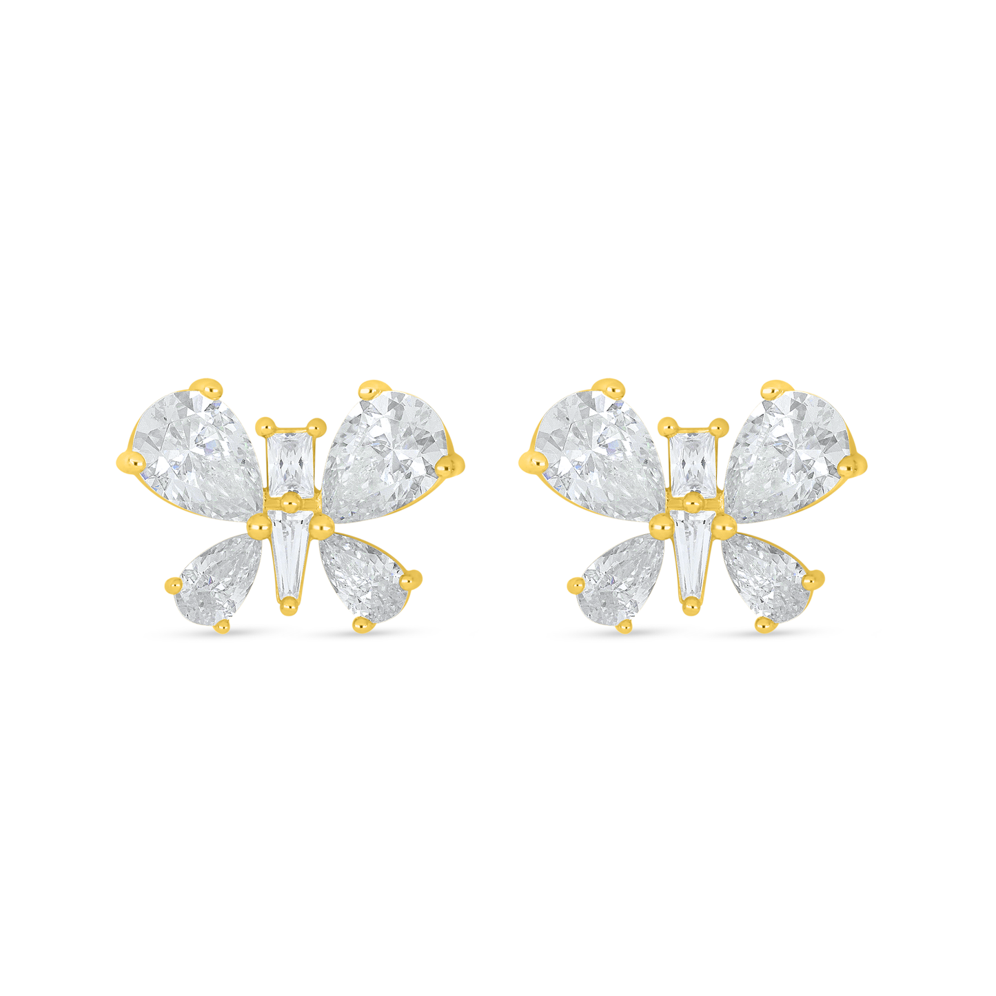 Sterling Silver 925 Earring Golden Plated Embedded With White Zircon