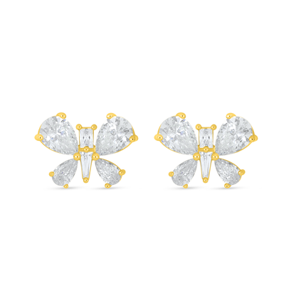 Sterling Silver 925 Earring Golden Plated Embedded With White Zircon