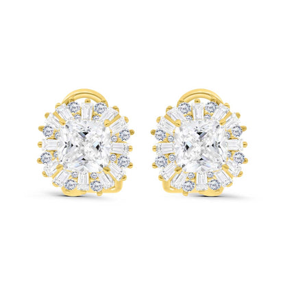 Sterling Silver 925 Earring Gold Plated Embedded With Yellow Zircon And White Zircon