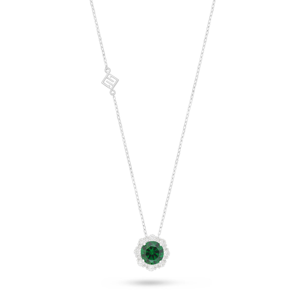 Sterling Silver 925 Necklace Rhodium Plated Embedded With Emerald Zircon And White Zircon