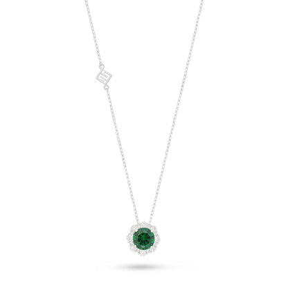 Sterling Silver 925 Necklace Rhodium Plated Embedded With Emerald Zircon And White Zircon