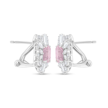 Sterling Silver 925 Earring Rhodium Plated Embedded With pink Zircon And White Zircon