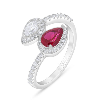Sterling Silver 925 Ring Rhodium Plated Embedded With Ruby Corundum And White Zircon