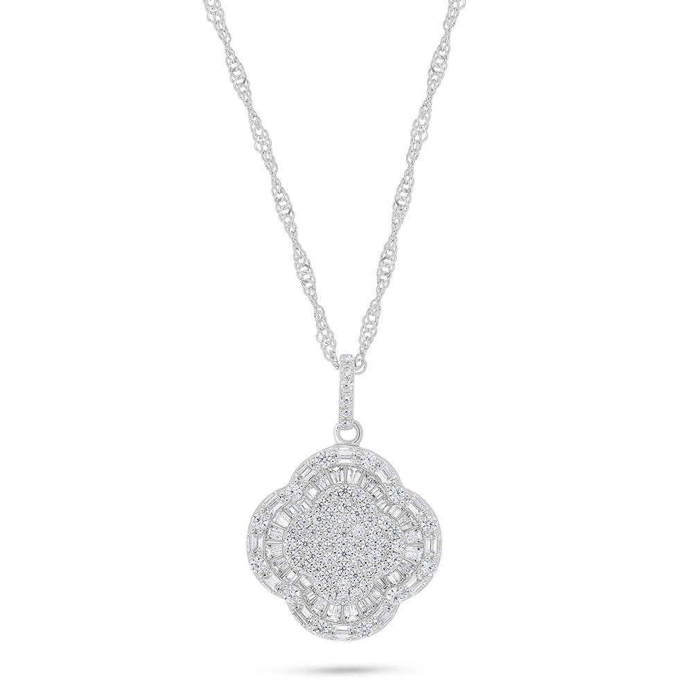 Sterling Silver 925 Necklace Rhodium Plated Embedded With White Zircon