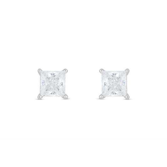 Sterling Silver 925 Earring Rhodium Plated Embedded With White Zircon