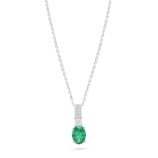 Sterling Silver 925 Necklace Rhodium Plated Embedded With Emerald Zircon And White Zircon