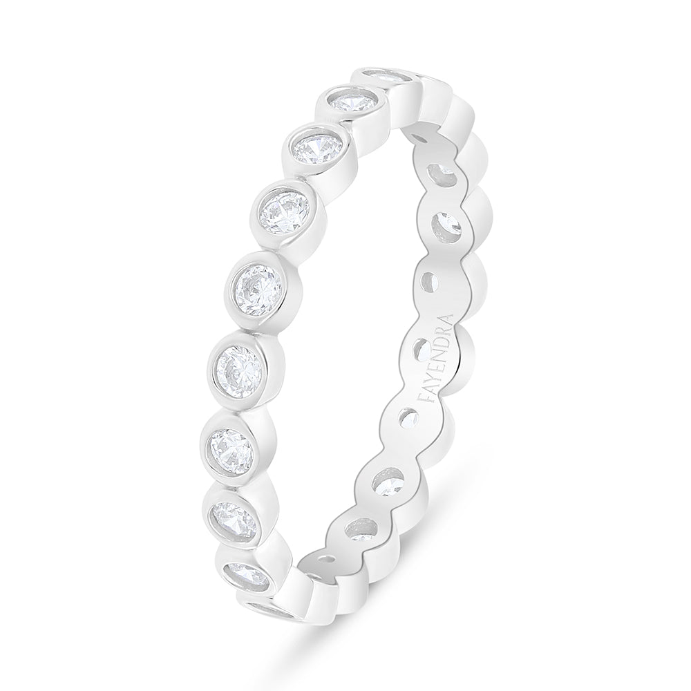Sterling Silver 925 Ring Rhodium Plated Embedded With White Zircon