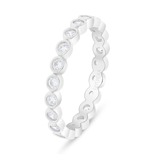 Sterling Silver 925 Ring Rhodium Plated Embedded With White Zircon