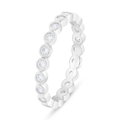 Sterling Silver 925 Ring Rhodium Plated Embedded With White Zircon