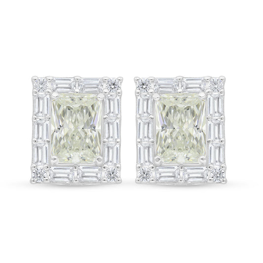 Sterling Silver 925 Earring Rhodium Plated Embedded With Yellow Diamond And White Zircon