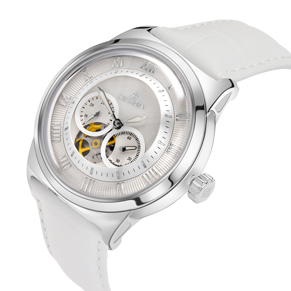 Stainless Steel 316L Watch Silver Color White Leather For Men - WHITE MOP DIAL