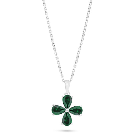 Sterling Silver 925 Necklace Rhodium Plated Embedded With Emerald Zircon