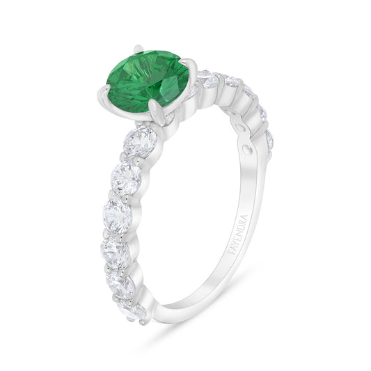 Sterling Silver 925 Ring Rhodium Plated Embedded With Emerald Zircon And White Zircon