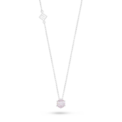 Sterling Silver 925 Necklace Rhodium Plated Embedded With Pink Zircon