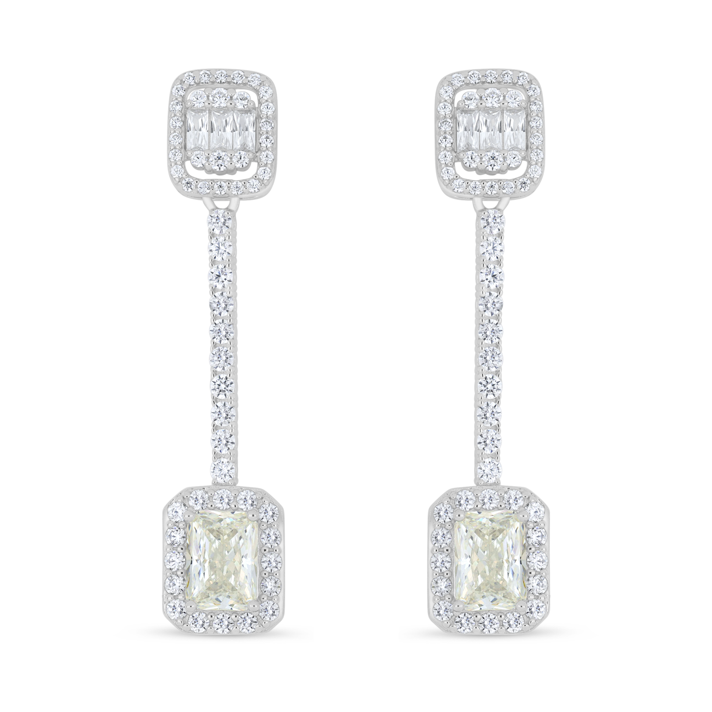 Sterling Silver 925 Earring Rhodium Plated Embedded With Diamond Zircon And White Zircon