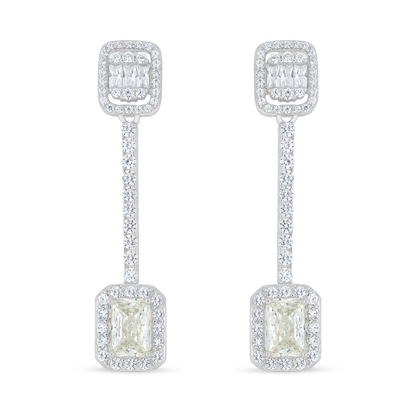 Sterling Silver 925 Earring Rhodium Plated Embedded With Diamond Zircon And White Zircon
