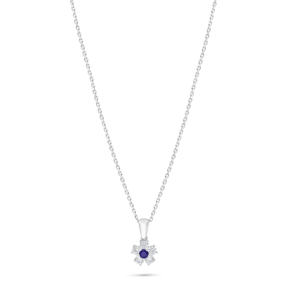 Sterling Silver 925 Necklace Rhodium Plated Embedded With Sapphire Corundum And White Zircon