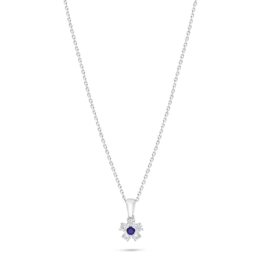 Sterling Silver 925 Necklace Rhodium Plated Embedded With Sapphire Corundum And White Zircon