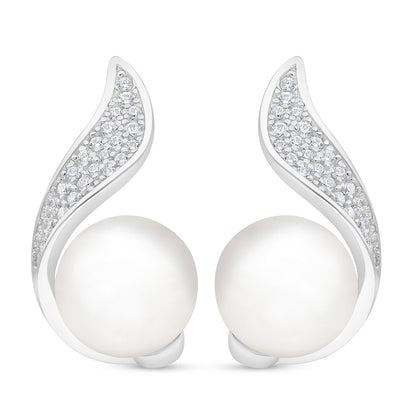 اقراط من الفضة الخالصة عيار 925 مطلية روديوم مرصعة لولو ابيض طبيعي و فص ابيض