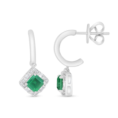 Sterling Silver 925 Earring Rhodium Plated Embedded With Emerald Zircon And White Zircon