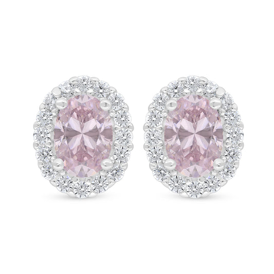 Sterling Silver 925 Earring Rhodium Plated Embedded With Pink Zircon And White Zircon