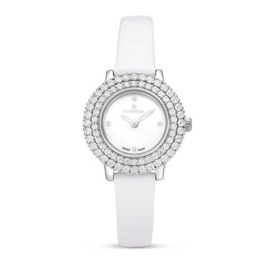 Stainless Steel 316 Watch Silver Color White Leather Embedded With White Zircon - White MOP DIAL