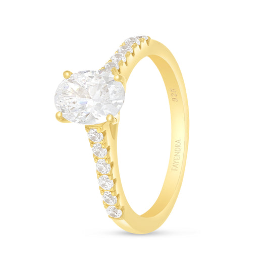 Sterling Silver 925 Ring Golden Plated Embedded With White Zircon