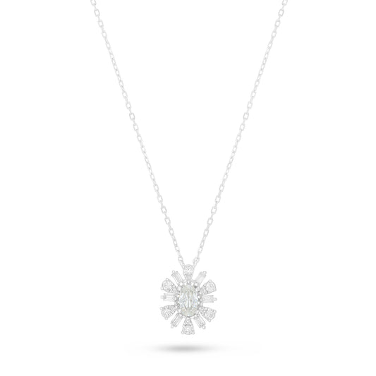 Sterling Silver 925 Necklace Rhodium Plated Embedded With Diamond Zircon And White Zircon