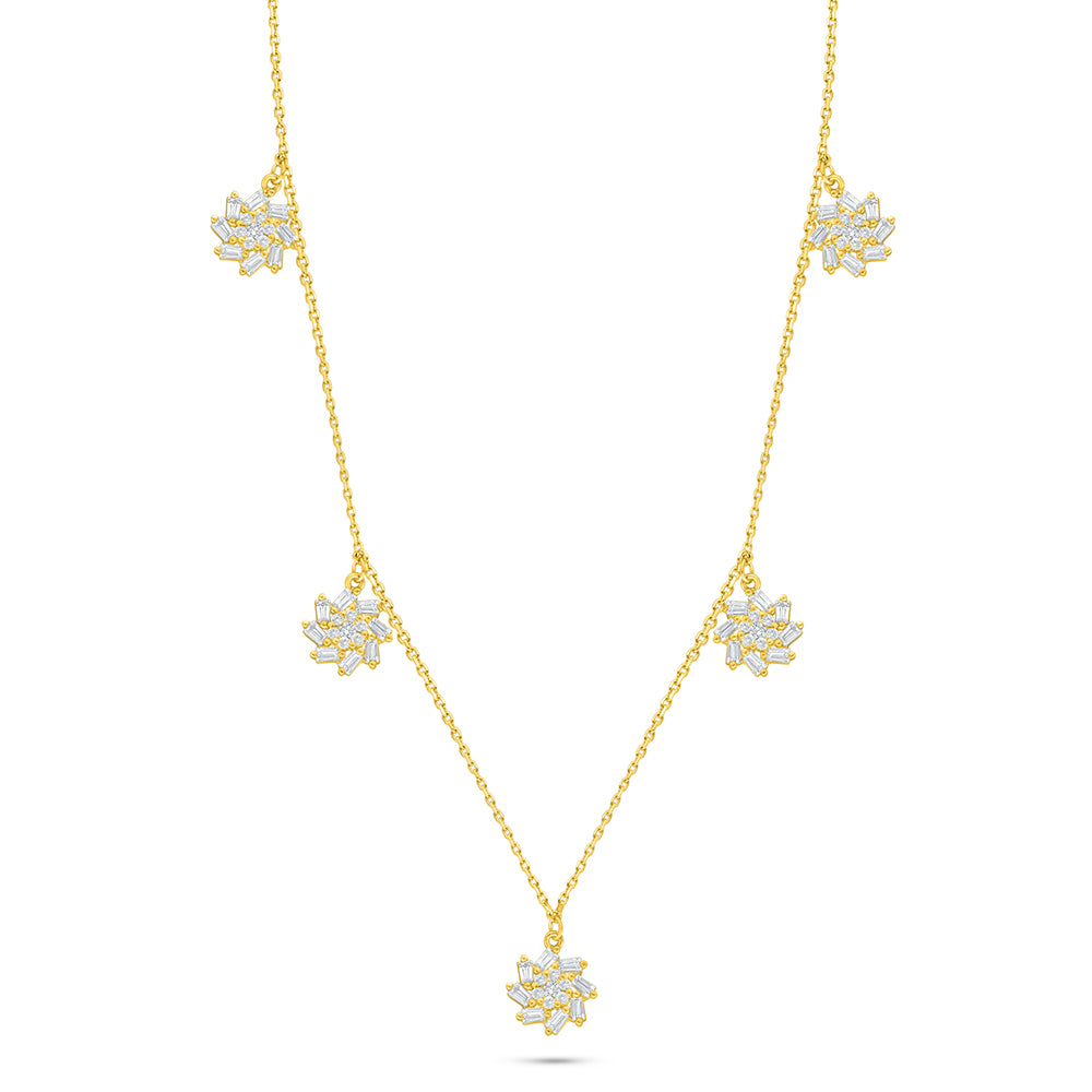 Sterling Silver 925 Necklace Golden Plated Embedded With White Zircon