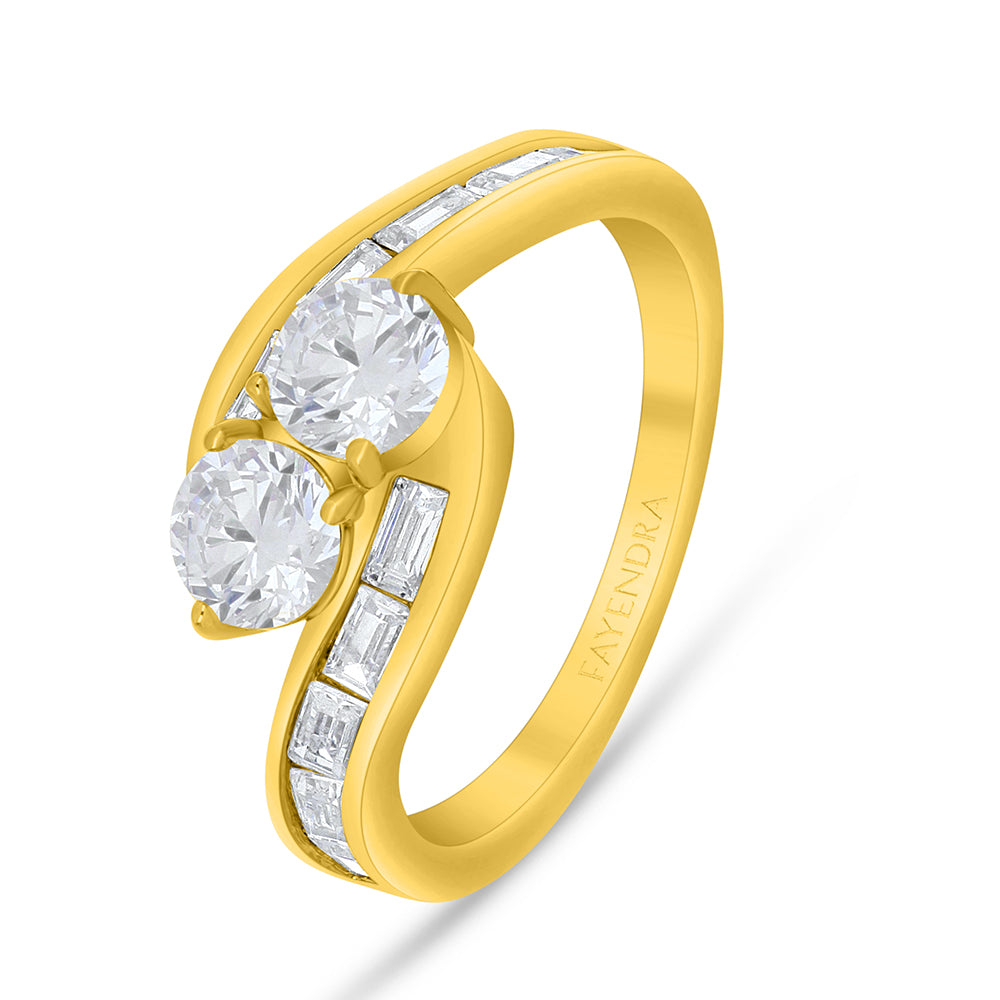 Sterling Silver 925 Ring Golden Plated Embedded With White Zircon