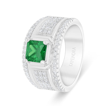 خاتم من الفضة الخالصة عيار 925 مطلي روديوم مرصع زركون زمردي و فص ابيض