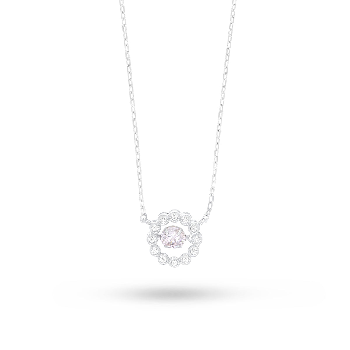 Sterling Silver 925 Necklace Rhodium Plated Embedded With Pink Zircon And White Zircon