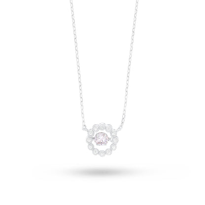 Sterling Silver 925 Necklace Rhodium Plated Embedded With Pink Zircon And White Zircon