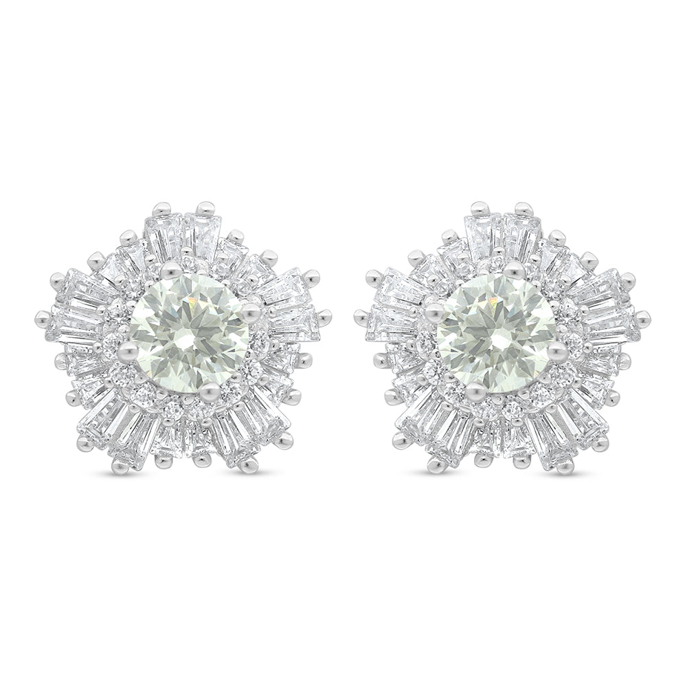 Sterling Silver 925 Earring Rhodium Plated Embedded With Diamond Zircon And White Zircon