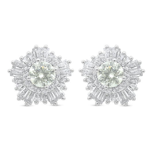 Sterling Silver 925 Earring Rhodium Plated Embedded With Diamond Zircon And White Zircon
