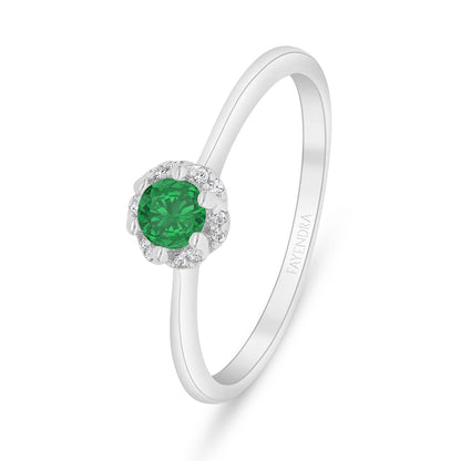 Sterling Silver 925 Ring Rhodium Plated Embedded With Emerald Zircon And White Zircon