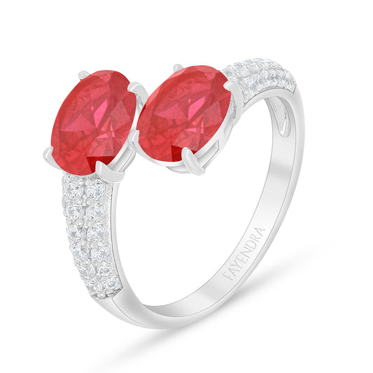Sterling Silver 925 Ring Rhodium Plated Embedded With Ruby Corundum And White Zircon